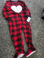 Carter's Buffalo Plaid Fleece Heart One Piece Sleep And Play- Size 2T- New W/Tag