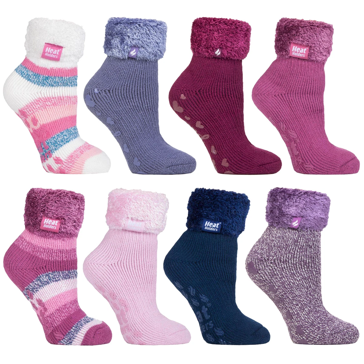 Heat Holders - Womens Thick Warm Thermal Non Skid Lounge Bed Socks With  Grippers