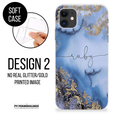 Personalisierte Handyhülle Marmor Name Silikon Cover für iPhone 12 11 14 15 13 16