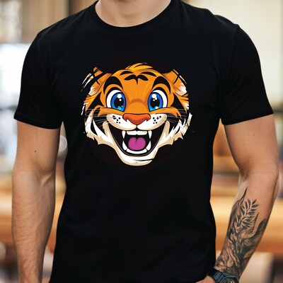 Mens Playful Animal Face Motif Cotton T-Shirt Size XS to 5XL