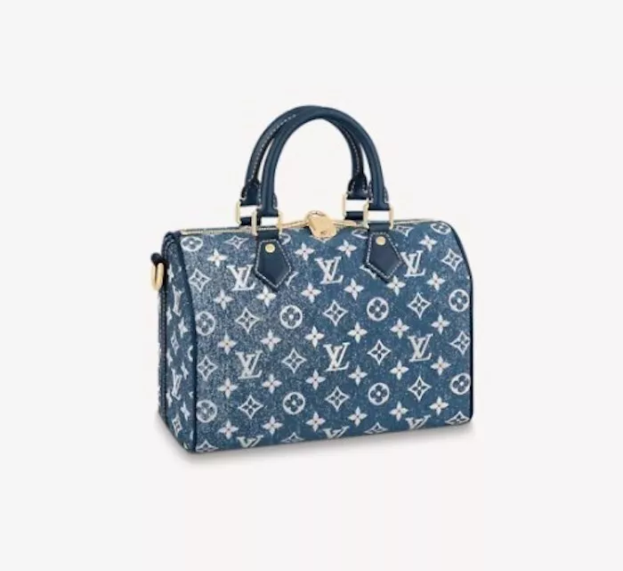 LOUIS VUITTON Speedy 25 Bag Denim Blue M59609 Crossbody Hand Purse Auth LV  New