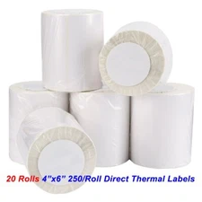 20 Rolls Direct Thermal Shipping Labels 250/Roll 4x6 For Zebra 2844 ZP450 Eltron