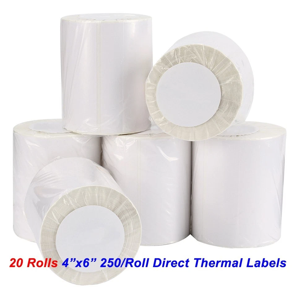 20 Rolls Direct Thermal Shipping Labels 250/Roll 4x6 For Zebra 2844 ZP450 Eltron
