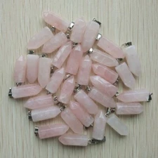 Wholesale 50pcs Natural Rose Quartz Stone Hexagonal Pillar Pendants Jewelry DIY