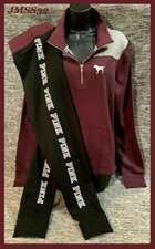 Victoria's Secret Pink High Low Pullover  Campus Leggings Set Black Orchid L