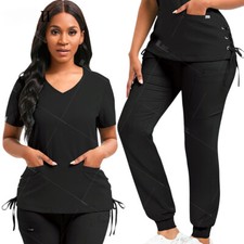 Nurse Surgical Uniform Woman Beauty Workwear Stretch Clinical Scrubs Set New US