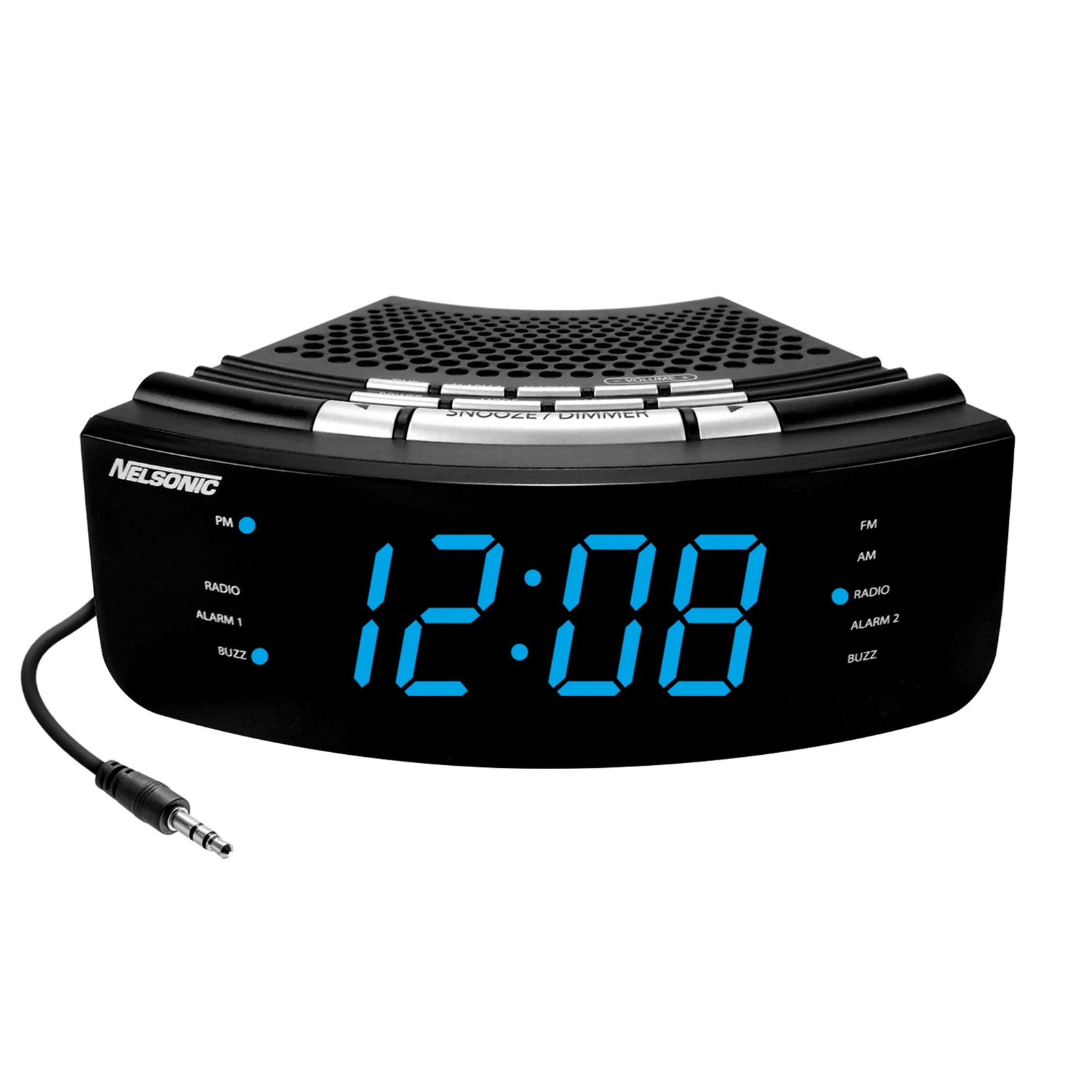 NELSONIC Digital AM/FM Clock Radio with Built in Aux Cord Blue LED