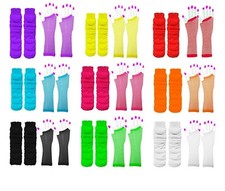 80s Neon Leg Warmers Fishnet Gloves Tutu Set Fancy Dress Halloween Party Outfit