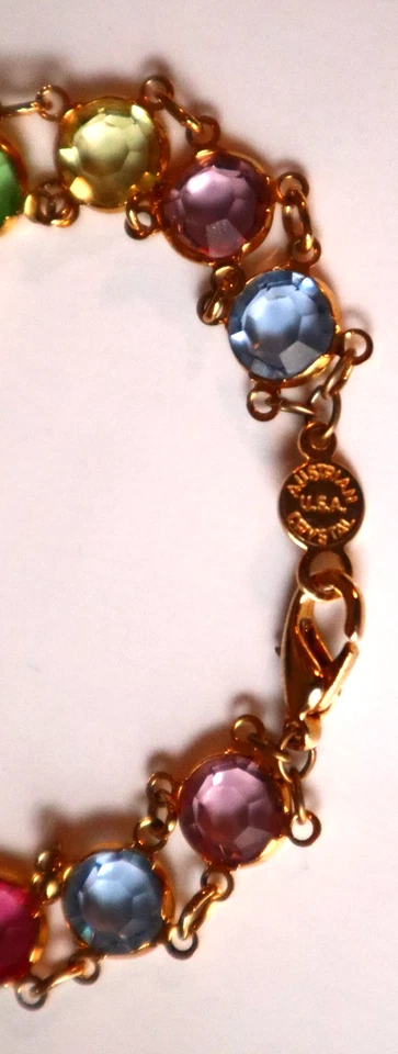 Austrian Crystal Bracelet Sparkle Pastel Colors Gold Tone Size 7  In Long - Image 4 of 4