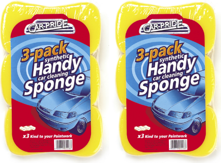 6x Car Pride Synthetic Handy Car Cleaning Sponges - 20cm x 10cm x 5cm