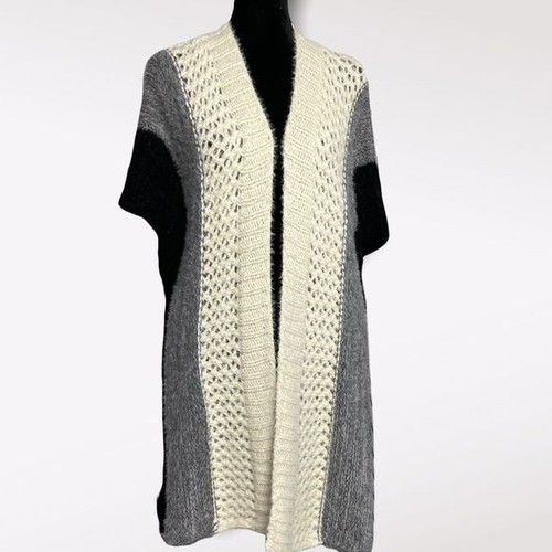 Women's Ivory Gray Black Crochet Open Knit Cardigan One Size Lagenlook Brand New - Picture 5 of 7