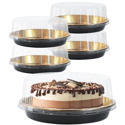 FEOOWV 5Pack 10inch Round Clear +Glod Cake Carriers for Transport Plastic Dis...