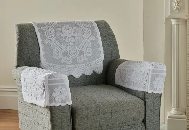 Monica Polyester Lace Arm Caps And Chair Backs In White & Cream