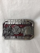 Siskiyou America's Firefighters Ever Ready  Willing RED Belt Buckle 1983 S-27