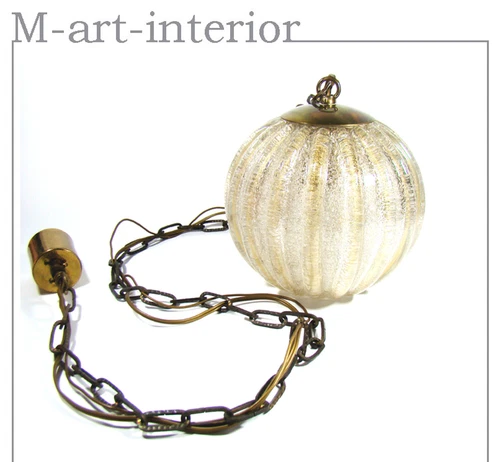 Murano Globe Glass 1 of 3 Ceiling Lamp Pendant by BAROVIER & TOSO Italy 1960s