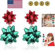 Christmas Earrings Holiday Xmas Bow Earring for Women Red Green Festive Bow D...