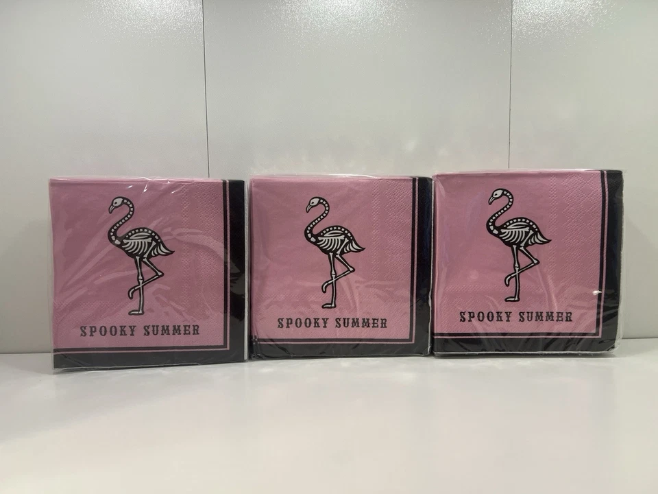 Spooky Summerween Summer Halloween Flamingo Beverage Napkins 40ct x3 - Image 2 of 2