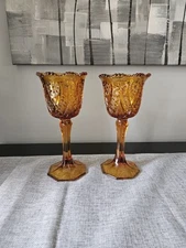 Kemple Glass Amber Colored Chalice (Set Of 2)