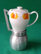 VECCHIA CAFFETTIERA VINTAGE ANNI '50 ALLUMINIO CERAMICA LOMBARDA 6 TAZZE. DI16