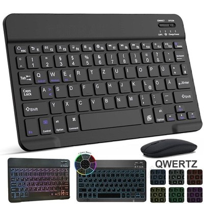 Beleuchtete Tastatur QWERTZ für Samsung Galaxy Tab A A7 A8 A9 Plus S9 FE S8 S7