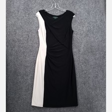 Lauren Ralph Lauren Womens Ruched Sheath Dress 10 Black White Colorblock