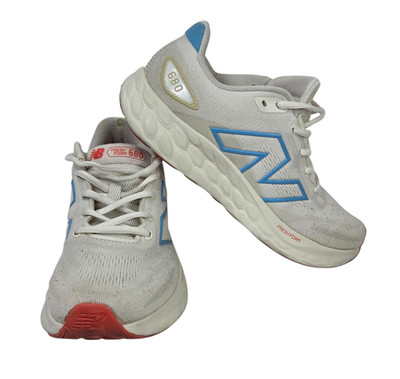 New Balance W680LH8 Fresh Foam 680 v8 White Blue Red Lace Up Mesh Sneakers Women