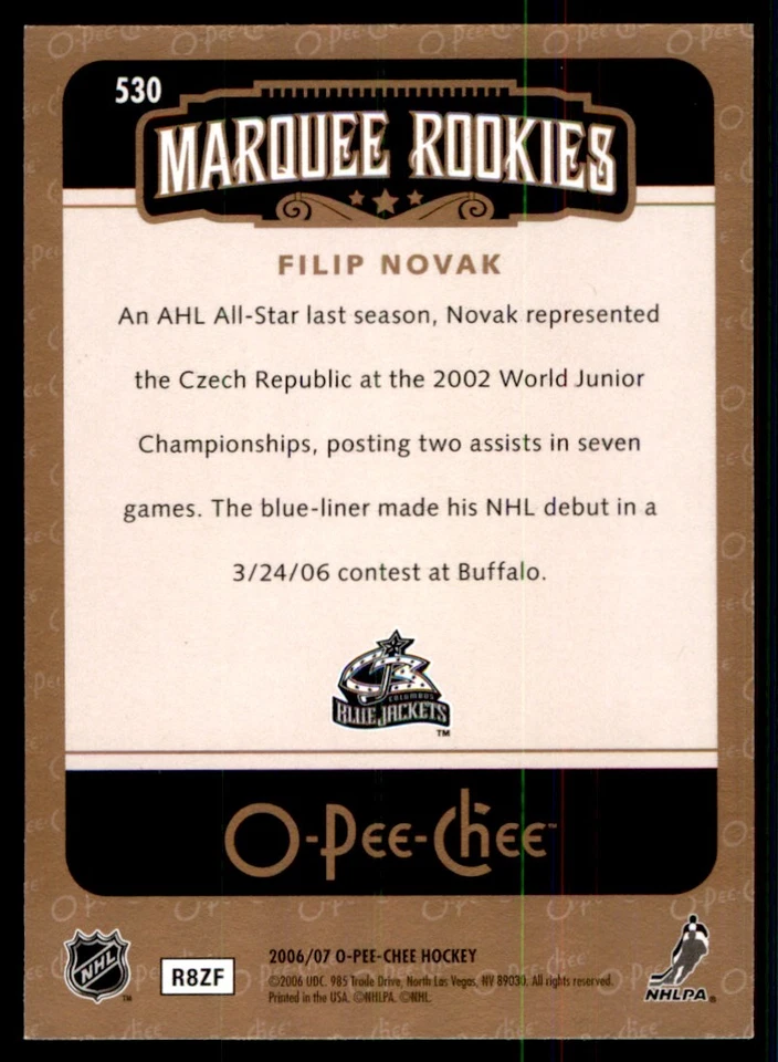 2006-07 O-Pee-Chee Filip Novak RC Columbus Blue Jackets #530 - Image 2 of 2