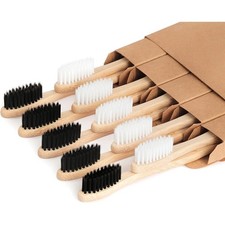 Eco-Friendly Bamboo Toothbrushes 10 Pack Biodegradable Soft Bristle Natural