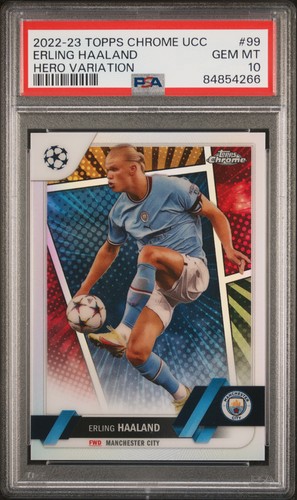 2022-23 TOPPS CHROME UEFA CLUB COMPETITIONS HERO VARIATION ERLING HAALAND PSA 10
