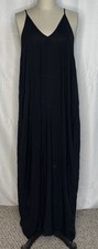 WOMEN'S MAXI DRESS V NECK SLEEVELESS SPAGHETTI STRAPS POCKETS BLACK CHEST 19"
