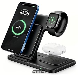 3-in-1 Wireless Charging Station, 15W Fast Foldable Mag-Safe Charger Stand with