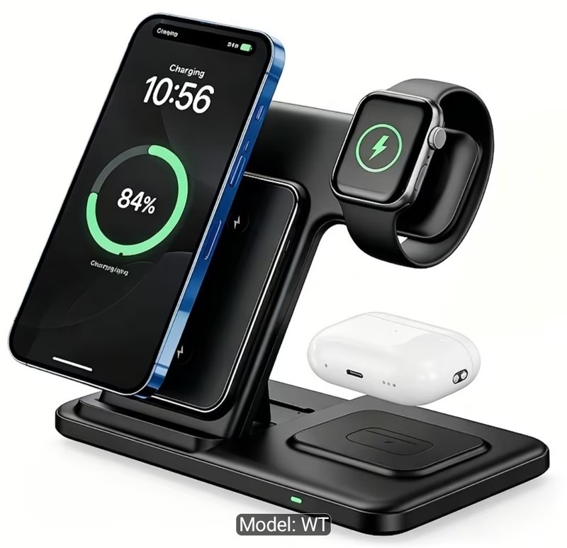 3-in-1 Wireless Charging Station, 15W Fast Foldable Mag-Safe Charger Stand with