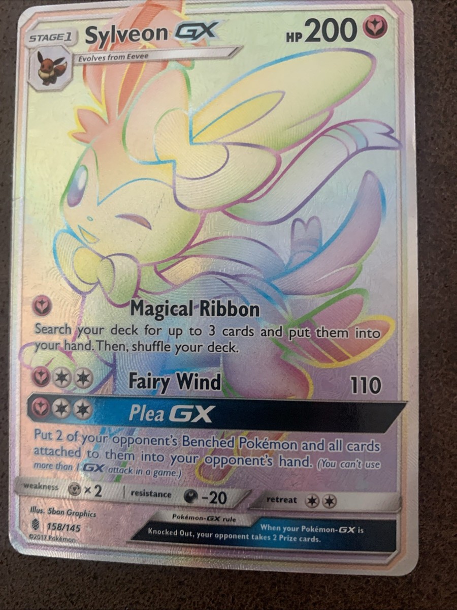 Pokemon Sylveon GX Guardians Rising Card 158/145 Secret Rare SM Rainbow  Holo