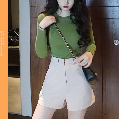 Women Long Sleeve Slim Fit T Shirt Crew Neck Stretchy Breathable Pure Color Pull - Picture 12 of 12