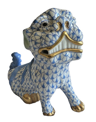Herend Blue Fishnet Right Facing Foo Dog Figur 15296