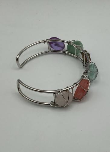 Bracciale Pietra Mista Filo Tono Argento Colori Terra Eclettico Boho - Foto 3 di 10