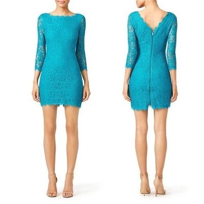NWT Diane Von Furstenberg Zarita Dress in Blue Lagoon Sz 6 Lace Teal Cocktail
