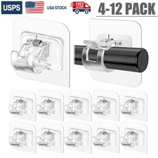 4-12PCS Self Adhesive Curtain Rod Holder, No Drill Curtain Rod Brackets for Home