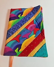 Dolphins Quilted Paperback Book Cover Handcrafted Sewn w/Bookmark&Pen Pocket