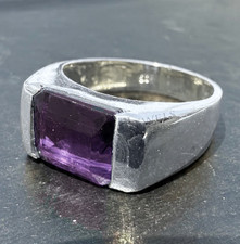 Mens Emerald Amethyst Gemstone Ring 925 Sterling Silver Handmade Engagement Ring