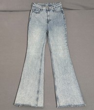 Old Navy Jeans Women Size 4 Blue Flare High Rise Stone Wash Hem Fray EC