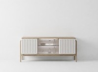 Modernes Sideboard Weiß Beige Mit TüRen Und GlasfäChern Wohnzimmer