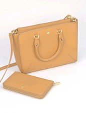 Tory Burch Emerson Saffiano Leather Satchel Bag  Matching Zip Wallet Set EUC