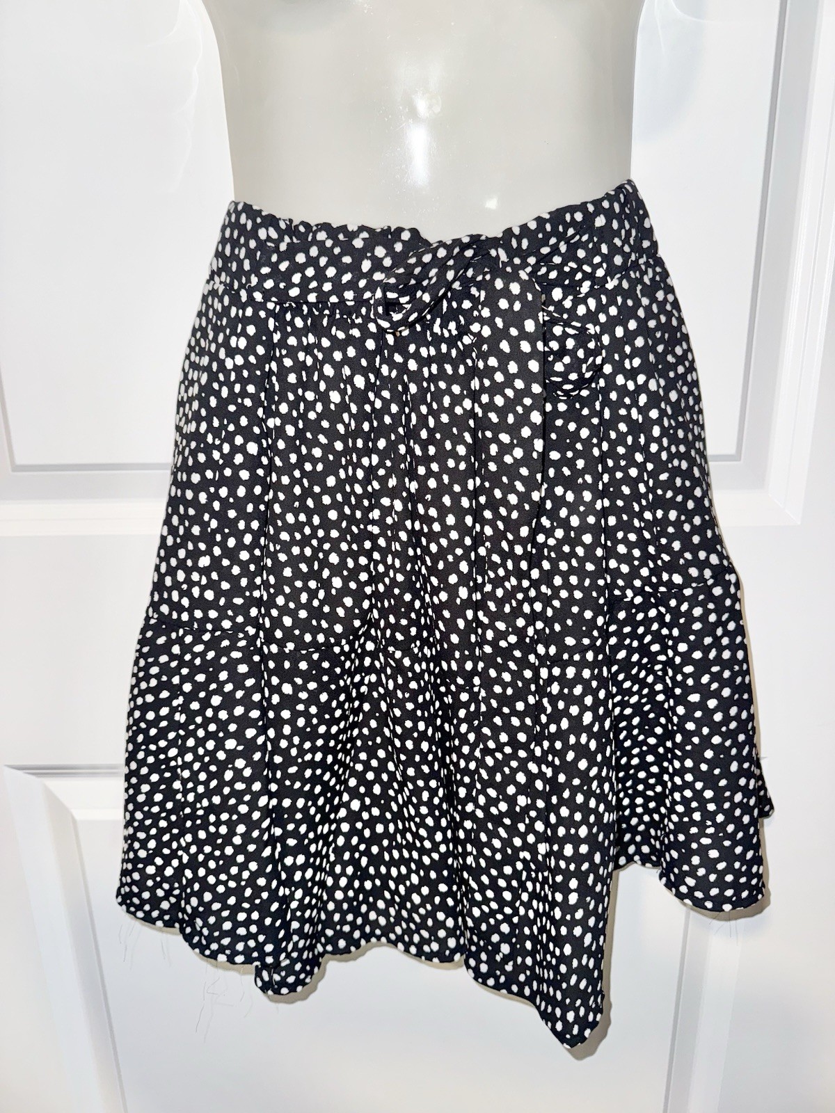 Large Spotted Print Frill Mini Skirt (Black) Tie Front GeeGee