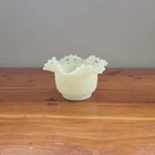 Vintage Fenton Vase Custard Uranium Glass Basket Weave Ruffled Edge Bowl