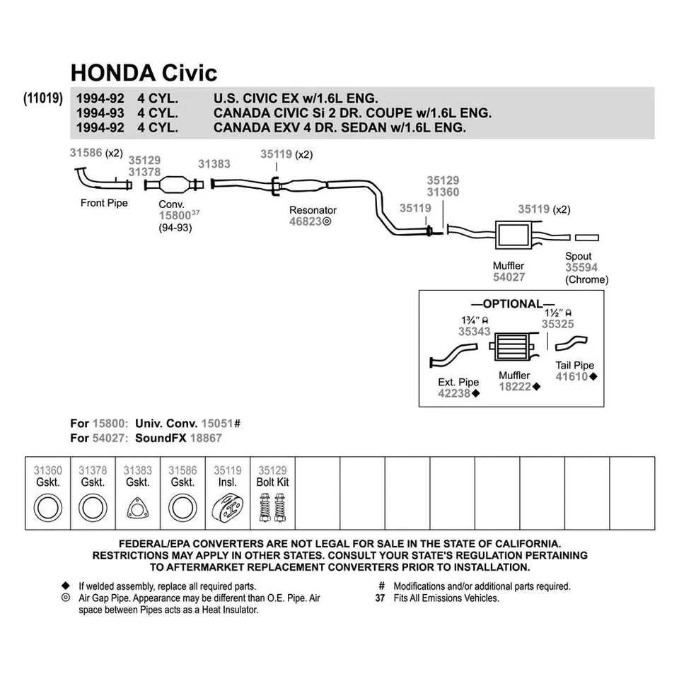 For Honda Civic 1992-1995 Walker 46823 Aluminized Steel Round Resonator Assembly Foto 3 de 3