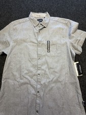 NWT Kenneth Cole New York Men s Gray Button Up Shirt Large Short Sleeve Cotton L