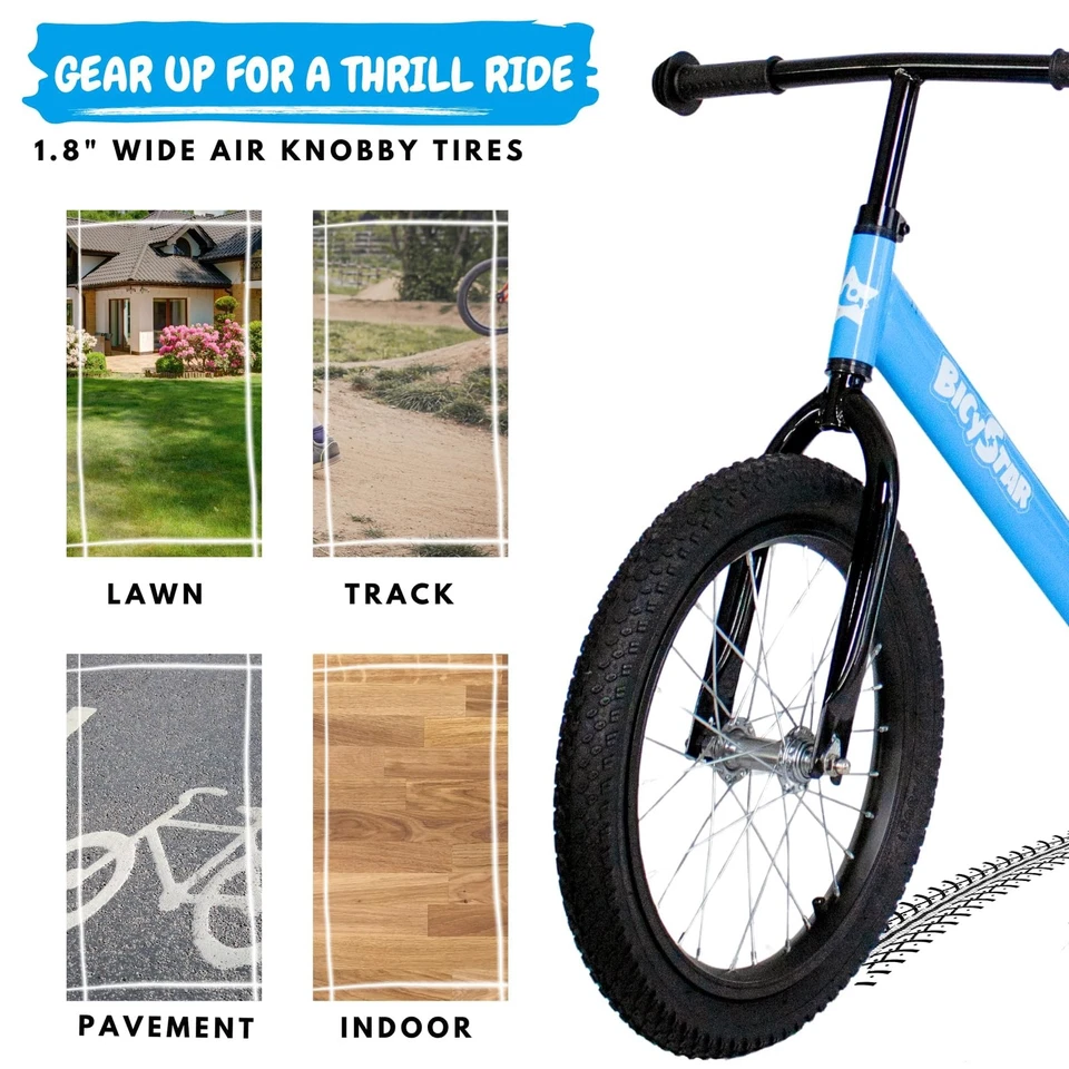 Bicicleta de Equilibrio de 16 Pulgadas, Bicicleta Edades 5-8, Neumáticos, Sin Pedales Push Bike, Exterior B... Foto 4 de 4