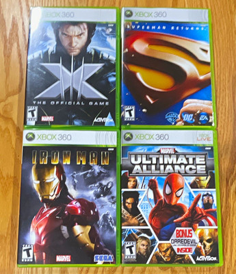 Microsoft Xbox 360 Lot: X-Men, Iron Man, Superman, Ultimate Alliance Marvel DC
