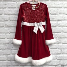 Bonnie Jean Girls Size 7 Christmas Dress Santa Claus Red Sequin White Fur Trim